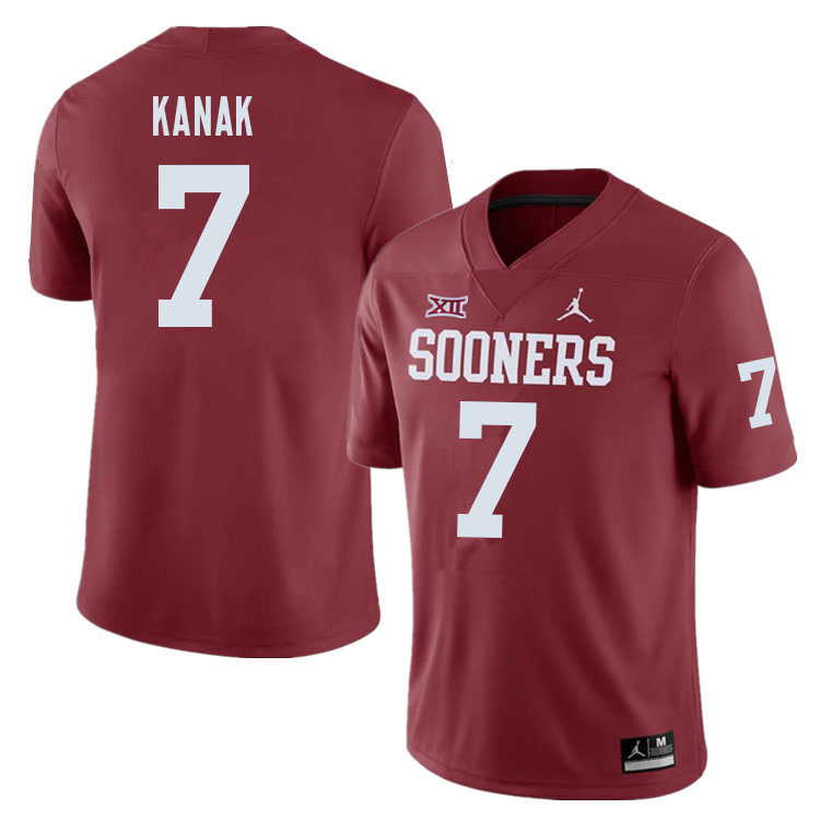 Men #7 Jaren Kanak Oklahoma Sooners College Football Jerseys Sale-Crimson